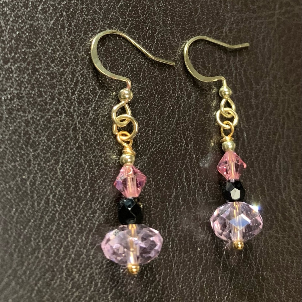 ❤️5/$15 Swarovski Crystal Pink Princess Handcrafted Gold Earrings